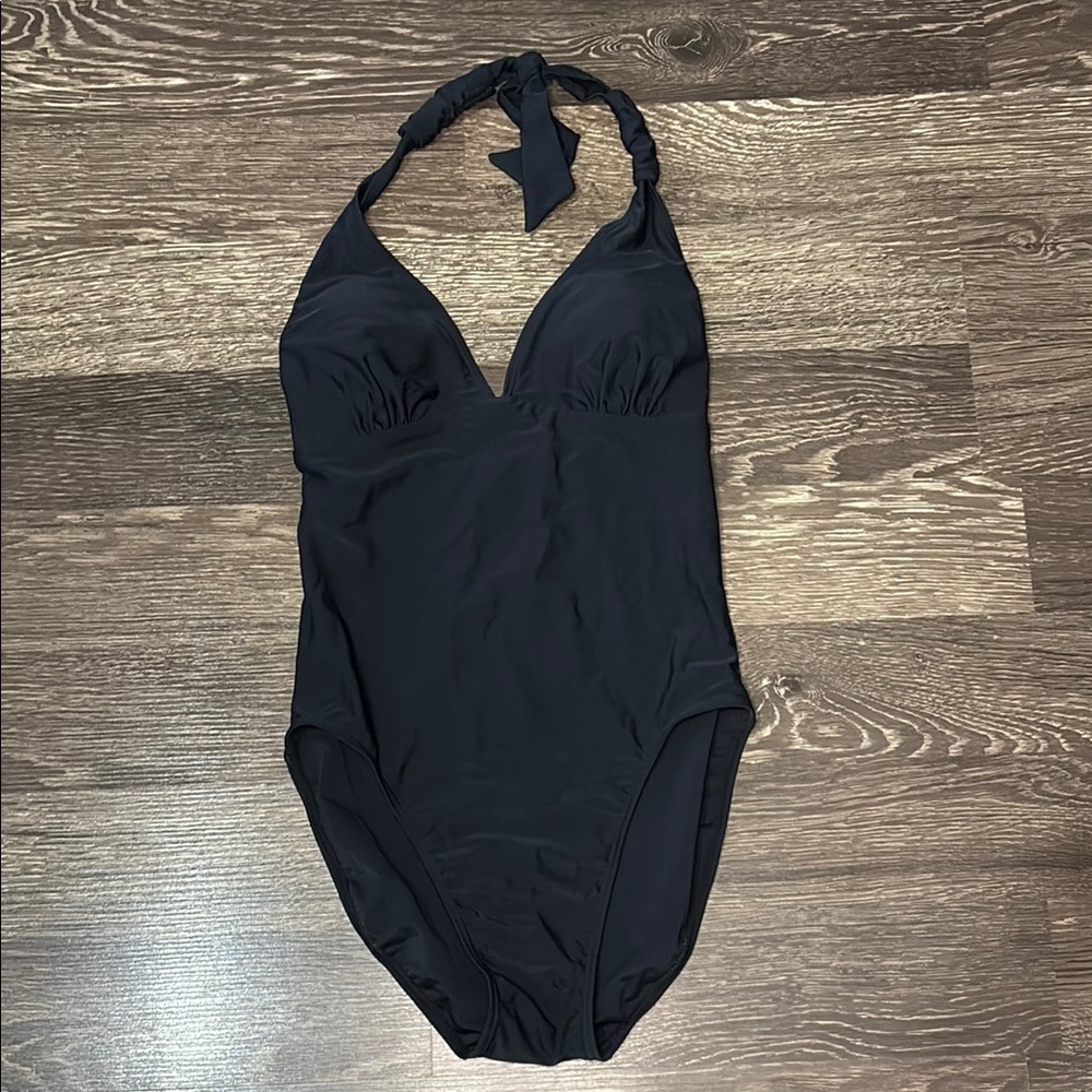 Woman’s Caribbean Sand Black Halter One-Piece Swimsuit size 8